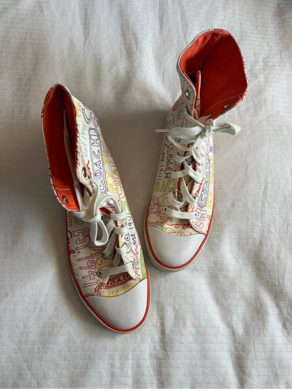 Coach Multicolor Graffiti Canvas High-Top Sneakers with Orange Lining